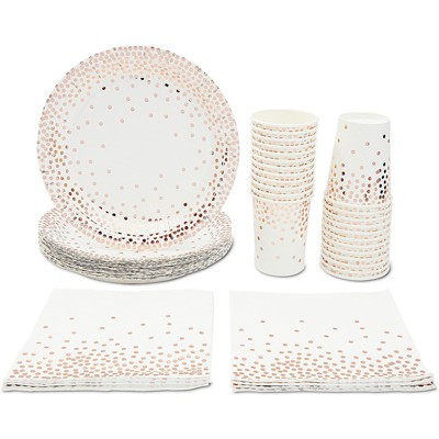Gold Polka Dots Napkins and 9-Ounce Party Cups Juvale Disposable Dinnerware Set Serves 24 - Die-Cut Disposable Plates 