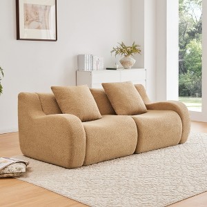 KWPZQEB Modern Sofa Couch for Living Room, Soft Teddy Fabric Boneless Sofa with Pillows & Curved Armrests, No Assembly - 1 of 4