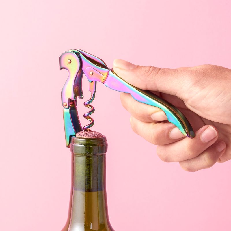 Blush Mirage Double Hinged Corkscrew, Cute Iridescent Wine Bottle Opener and Foil Cutter, Stainless Steel Bar, 4.75 Inches Long, Set of 1, Multicolor, 4 of 9