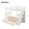 Twin over Twin Wooden Bunk Bed with Twin Trundle and Storage Shelves -ModernLuxe - 3 of 4