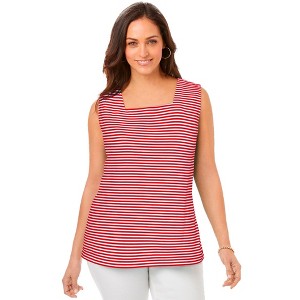 Jessica London Women's Plus Size Stretch Cotton Square Neck Tank - 1 of 4