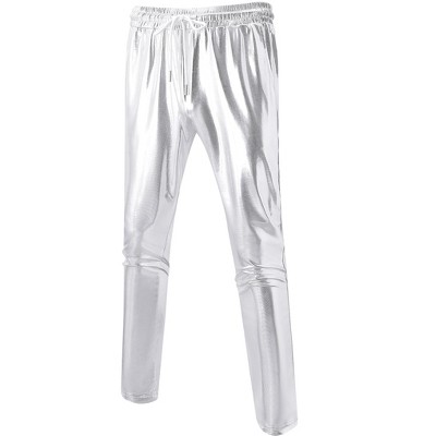 Garvee Men's 2025 Metallic Party Pants Shiny Straight Leg Trousers Drawstring 70s/80s Retro Party Pants Nightclub Rave Cosplay (Gold, Silver, Black)