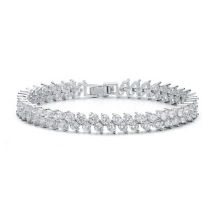 Guili Sterling Silver CZ Icicle Cluster Double Row Tennis Bracelet in White, Gold, or Rose Gold – Sparkling & Elegant for Everyday Wear. - 1 of 3