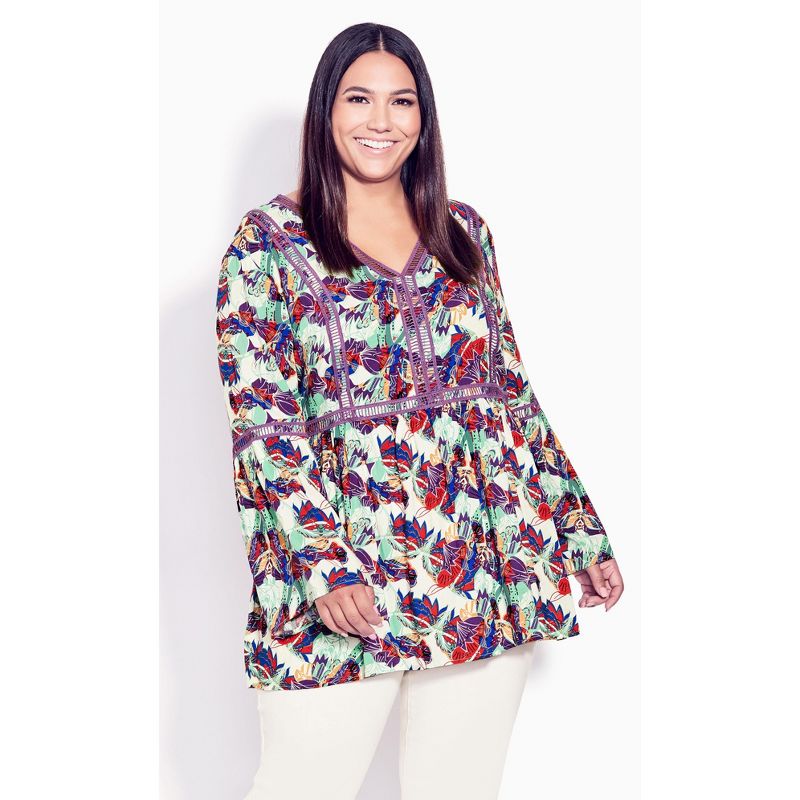 Women's Plus Size Boho Bell Sleeve Top  - Abstract | AVENUE, 1 of 4