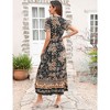 Women's Casual Boho High-Waisted Short Sleeve V-neck High Waist Floral-Print Maxi Dres - 4 of 4