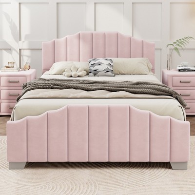 VYNXARIA Beige Velvet Full Size 3-Piece Bedroom Set with Upholstered Platform Bed and Nightstands