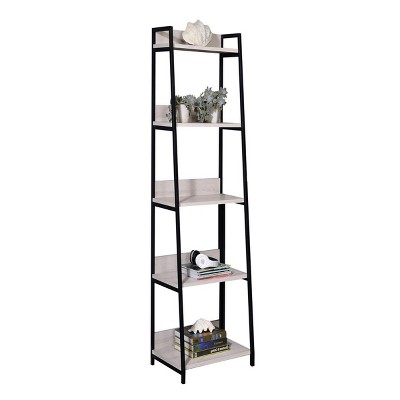 INFURNIC Decorative Bookshelf Industrial 5 Tier Ladder Shelf Open Compartmentsfor Books and Display Items, grey, 16.5"*16.5"*67.5"