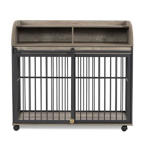 NicBex 44Inch Dog Crate Furniture Heavy Duty Dog Crate with Open Storage Shelf,Decorative Dog Cage Table with Lockable Wheels,Indoor Use,Brown - 1 of 4