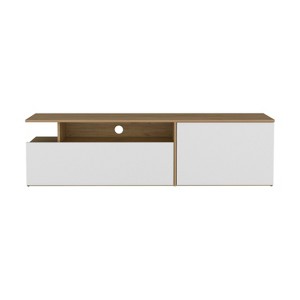 Vynxaria Contemporary Floating 63" Wide TV Stand in Natural Oak and White with Two Cabinets, Six Shelves, and Cable Management - 1 of 4