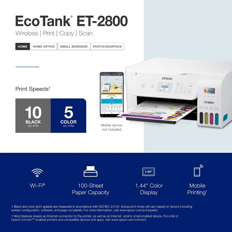 Epson EcoTank ET-2800 Wireless Color All-in-One Cartridge-Free Supertank Printer, Copier, Scanner - White, 6 of 9