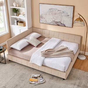 Sapphtopaz Daybed Bed Frame with Tufted Upholstered Sofa Bed with Armrests and Wood Slats Support Beds for Apartment, Bedroom - 1 of 4