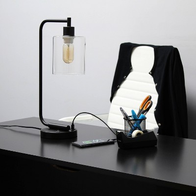 Modern Iron Desk Lamp with USB Port and Glass Shade - Lalia Home