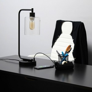 Modern Iron Desk Lamp with USB Port and Glass Shade - Lalia Home - 1 of 4