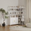 6 Tier Corner Bookshelf, Large Farmhouse Bookcase, Vintage Etagere L Shaped Book Shelf with Sturdy Metal Frame and 2 Rattan Doors Cabinet - 2 of 4