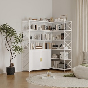 Five-layer bookshelf, wooden bookshelf, ladder-shaped inclined bookshelf, suitable for home, living room, office - 1 of 4