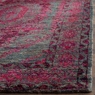 Tangier Slate Blue and Fuchsia Hand-Knotted Wool Area Rug 8' x 10'