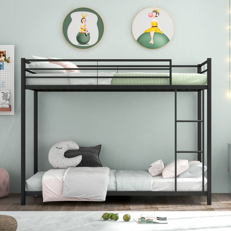 Costway Space-Saving Twin over Twin Bunk Bed with Built-in Ladder Safety Guardrail Black, 4 of 11