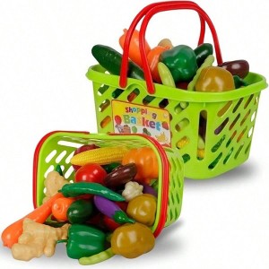38 PCS Fruits and Vegetables Shopping Basket Food Plastic Toys Set, Farmer's Market Grocery - 1 of 4