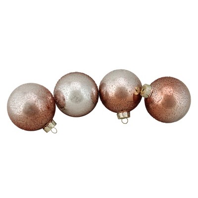 Northlight 4ct Brown and Silver Hand Blown Shiny Glass Christmas Ball Ornaments 3.25" (80mm)