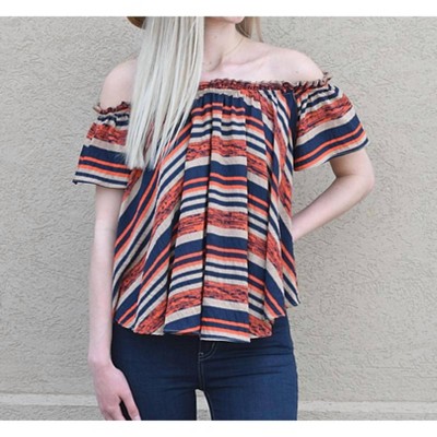 Women's Off The Shoulder Stripe Woven Top - Fascination