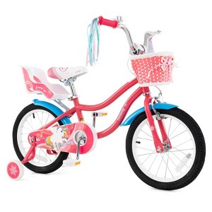Costway 14/16/18 Inch Kids Bike with Basket Doll Seat & Colorful Streamers 2 Training Wheels Pink - 1 of 4