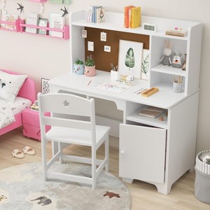 Garvee Kids Desk and Chair Set, Wooden Study Desk with Hutch, Storage Cabinet, Writing Desk-Computer Workstation for Kids Bedroom & Study Room,White - 1 of 4