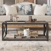 39.37" Tempered Glass and Rustic Wood Grain MDF Coffee Table with Metal Frame, Industrial Style Modern Table for Bedroom and Living Room - 2 of 4