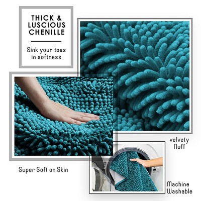 Teal Chenille Non-Slip Bathroom Rug Set 17x24 and 20x32