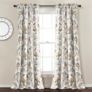 Cynthia Jacobean Light Filtering Window Curtain Panels Yellow/Gray 52x84+2 Set - 1 of 4