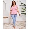 Womens Plus Size Ruffle Peplum Tops Summer Short Sleeve Casual Blouse V Neck T Shirts - 4 of 4