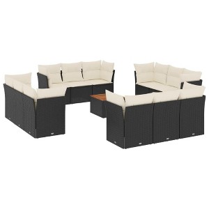 vidaXL 13 Piece Patio Sofa Set with Cushions Black and Cream Poly Rattan - 1 of 4