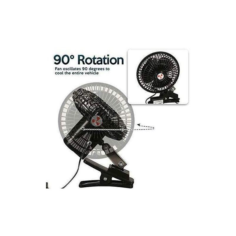 Zone Tech 12V Oscillating Fan - Includes clamp and Screws for Easy Attachment to either the Console or Dash, 2 of 8