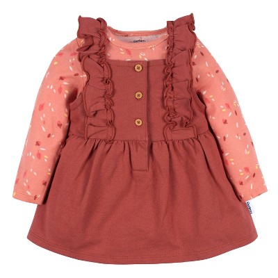 Image of Gerber Baby Girls' Jumper & Top Set - Orange Leaves - 3-6 Months - 2-Piece