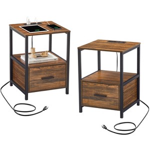 VECELO Nightstand with USB Ports and Outlets, Bedside Tables  with Storage & Drawers for Bedroom, Living Room - 1 of 4