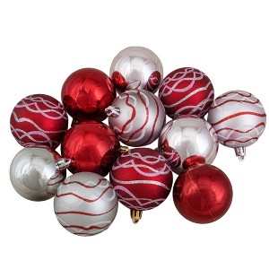 Northlight Shatterproof Shiny and Matte Christmas Ball Ornaments - 2.25" (60mm) - Red and Silver - 12ct - 1 of 4