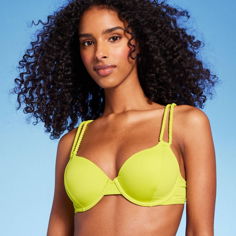 Women's Lightly Lined Twisted Strap Bikini Top - Shade & Shore™ Neon Yellow, 4 of 9