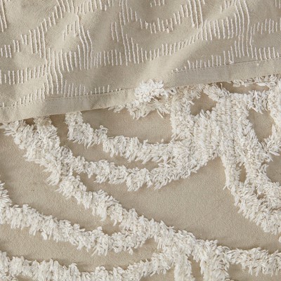 Full Beige Cotton Reversible Tufted Chenille Coverlet Set