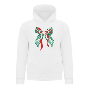 Everyday Kids Christmas Collection Green Gingham Pearl Bow Girls Pullover Hoodie – Holiday Sweatshirt - White - 1 of 1