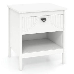 Resenkos 2-Tier Wooden Nightstand - Drawer + Open Storage Shelf Combo, Elegant Timeless Bedroom Side Table with Sturdy Build, White - 1 of 4