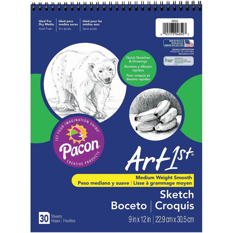 Pacon Sketch Book Acid-free Medium Weight 9"x12" 30 Sheets 4850, 1 of 2
