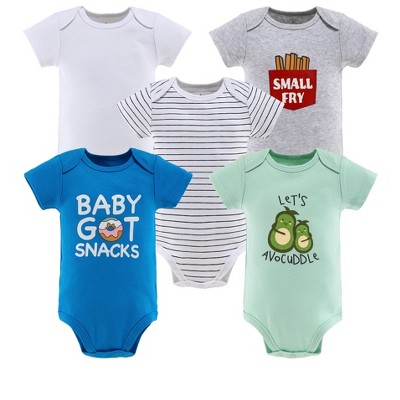 Image of The Peanutshell Baby Boy or Girl Short Sleeve Bodysuits, 5-Pack, Little Foodie, 3-6 Months