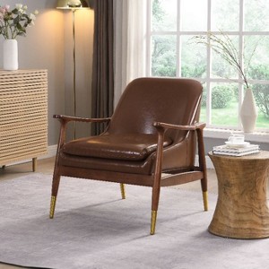 CAVINAS 29.2" Faux Leather Accent Chair with Solid Wood Frame and Brass-Tipped Legs, Arm Chair for Living Room, Bedroom - 1 of 4