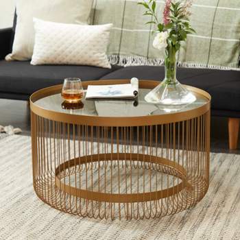 Contemporary Metal Mirrored Coffee Table Gold - Olivia & May