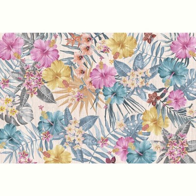 Machine Washable Vintage Floral Rug - Stain Resistant, Non-Slip Low Pile Soft Faux Wool Area Rug for Bedroom, Dining Room, Kitchen, Nursery, Office