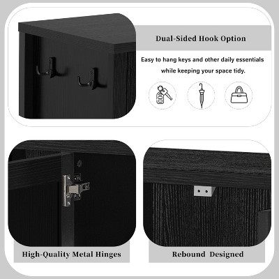 Dual-sided hook option and metal hinges close-ups