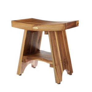 18" Serenity ED961 Wide Teak Shower Bench with Shelf - EcoDecors: Durable Bathroom Stool, Water Resistant, Easy to Clean - 1 of 4