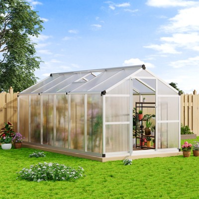 Whizmax  Wall Mounted Gazebo, All-Season Aluminum Patio Gazebo with Side Door, Outdoor Permanent Sunroom