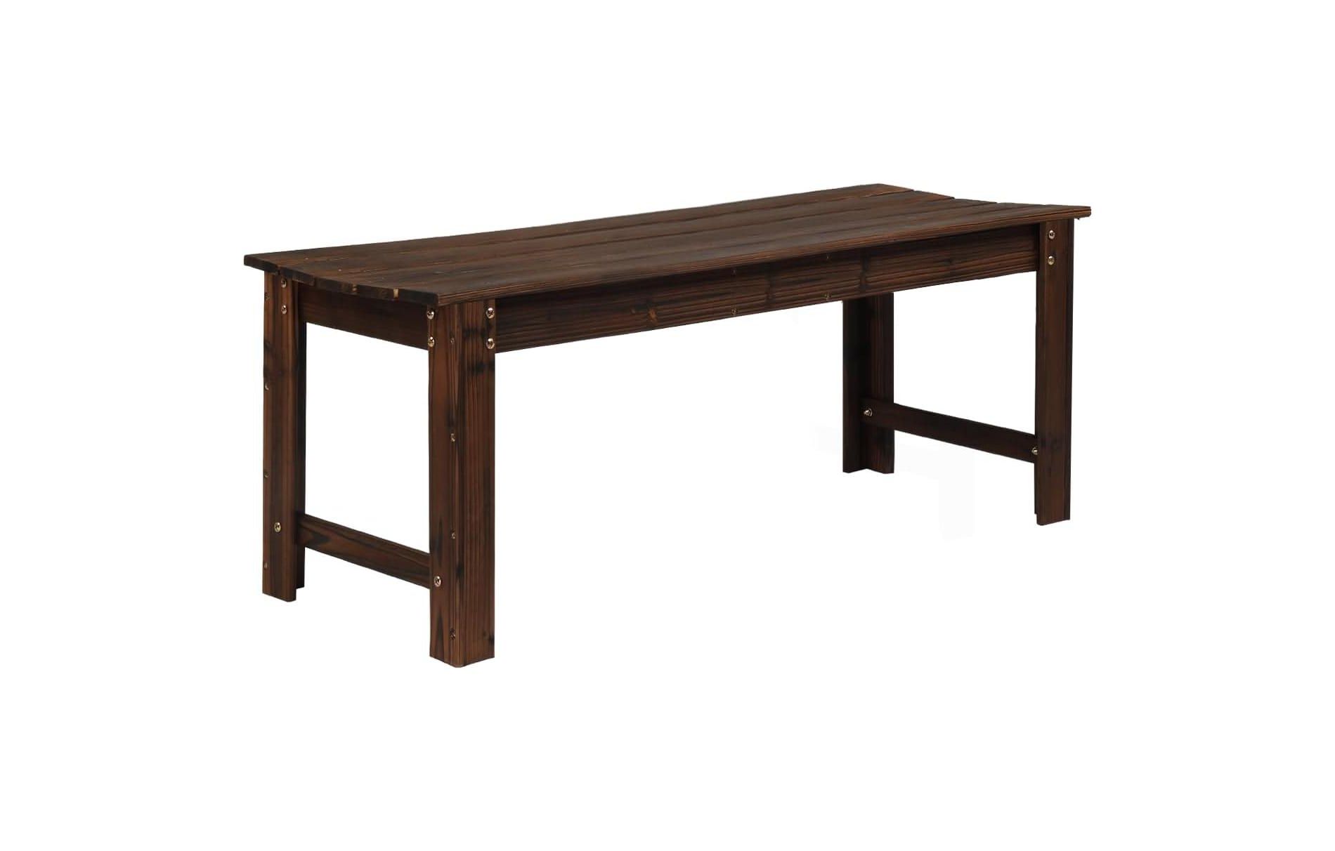 VINGLI Outdoor Wood Bench, 2-Person Outdoor Backless Porch Bench, Weather Resistant Patio Wooden Bench for Garden Entryway Yard (Carbonized, 48in)