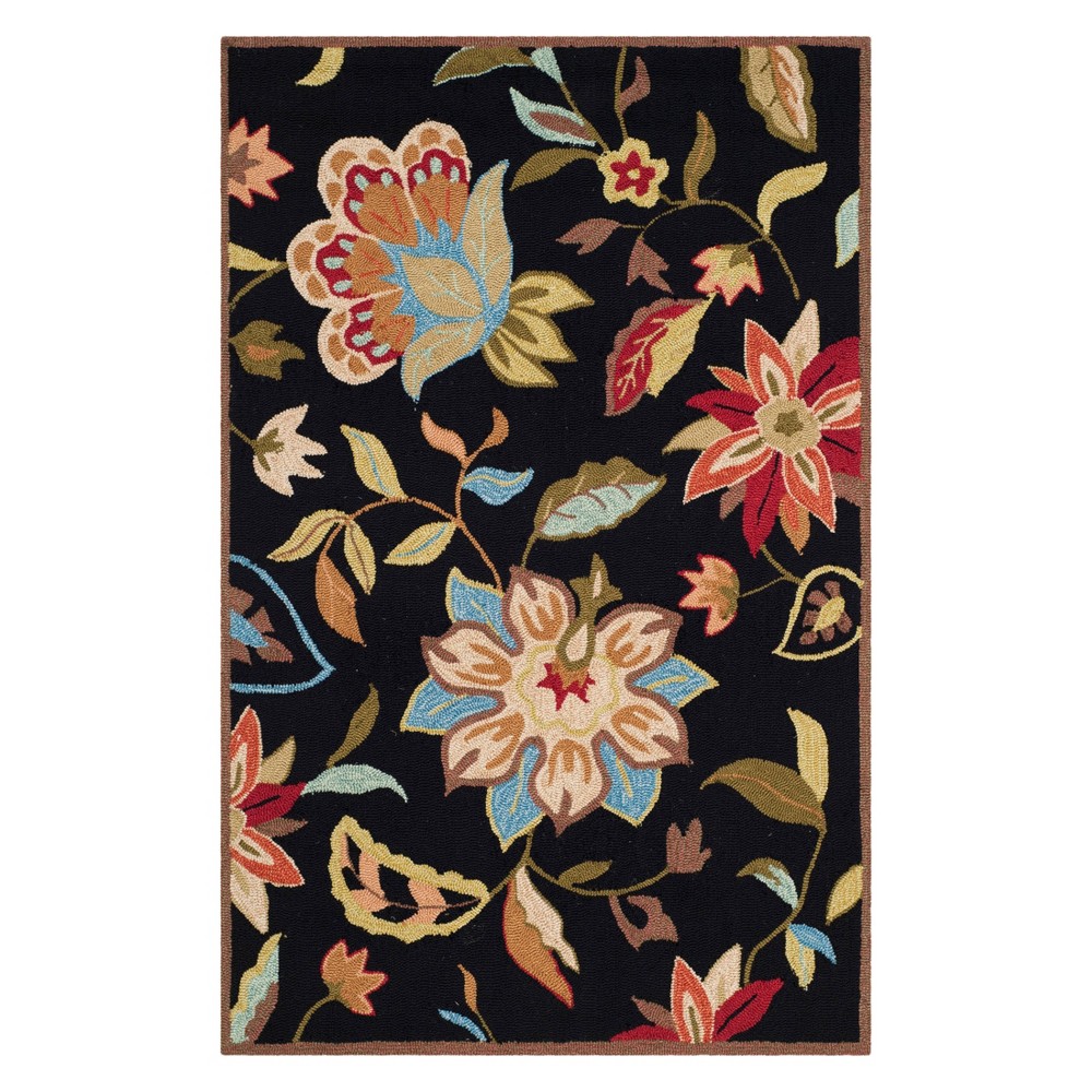 3'6inX5'6in Floral Accent Rug Black/Purple - Safavieh