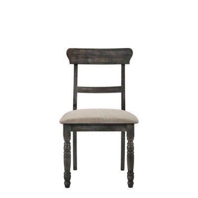 Weathered Gray Wood & Light Brown Linen Upholstered Side Chair Set